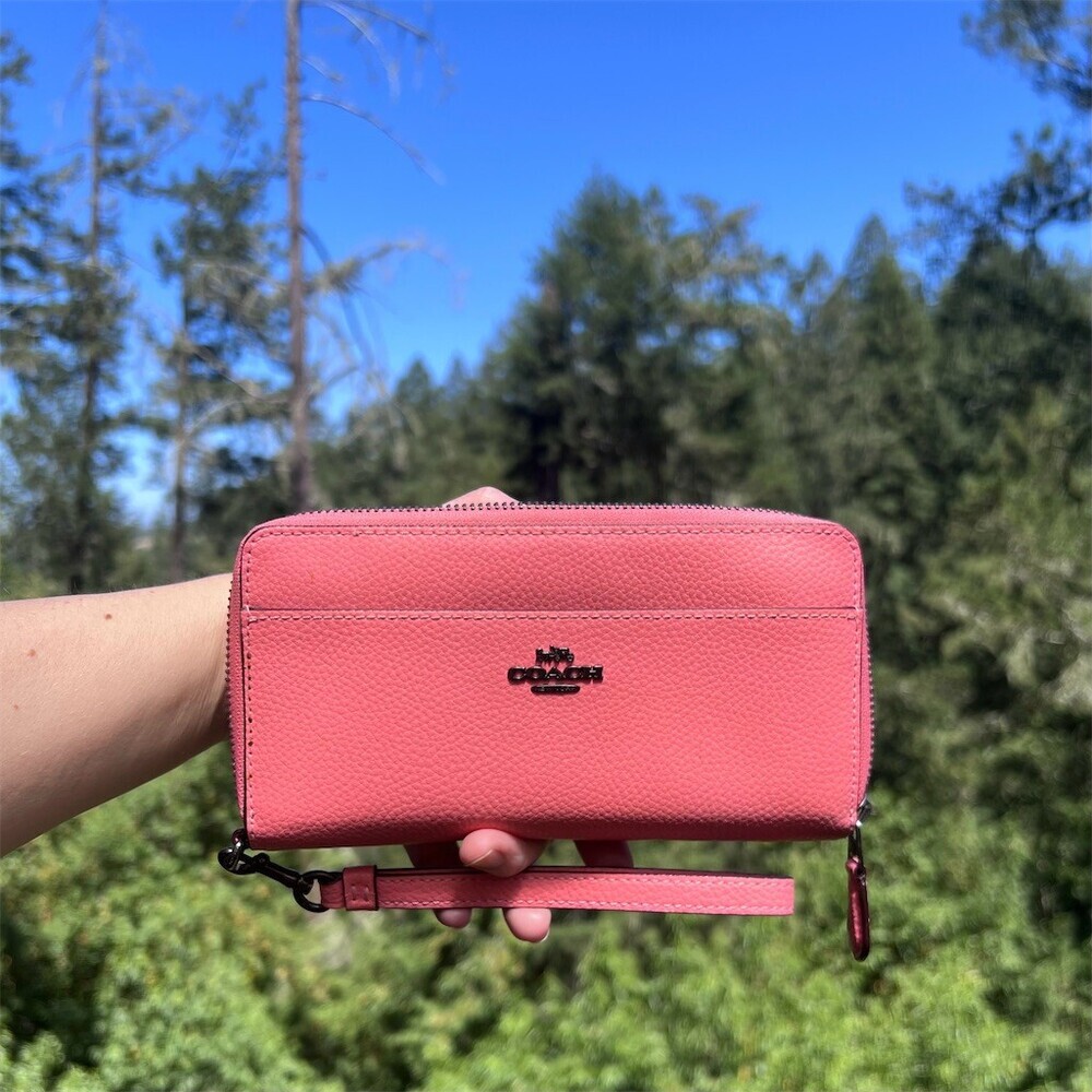 COACH Long Zip-Around Pink Pebble Leather Wallet with Silver Hardware AUTHENTIC